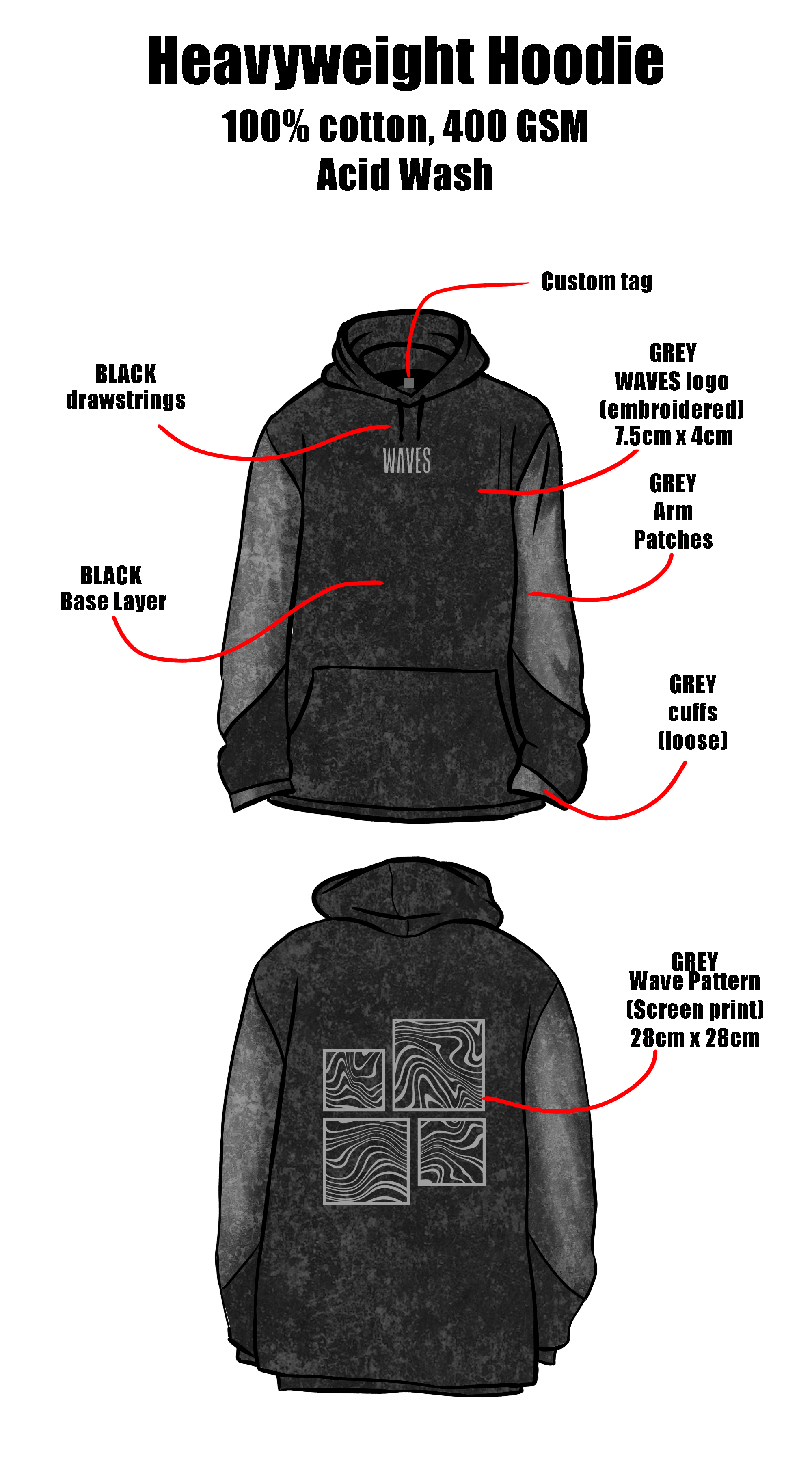 Waves Heavyweight Acid Wash Hoodie